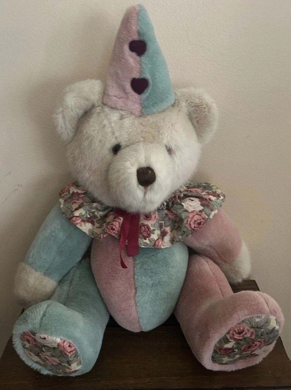 Vtg. 1991 Dakin Happy Birthday Bear Plush Teddy Party Hat Floral Jointed 24”